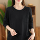 Women Autumn Casual Colorblock O-Neck Cotton Knit Blouse