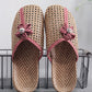 Couple Summer Straw Weave Flower Indoor Flat Slippers