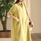 Women Summer Casual Solid Loose Polo Collar Linen Dress