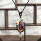 Women Vintage Agate Bead Alloy Knit Sweater Necklace