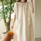 Women Summer Casual Solid Pocket O-Neck Linen Dress