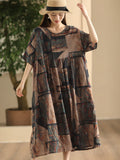 Women Summer Vintage Flower Linen Loose Dress