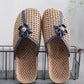 Couple Summer Straw Weave Flower Indoor Flat Slippers