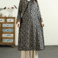 Women Vintage Autumn Flower Strap V-Neck Cotton Dress