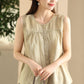 Women Casual Solid Spliced O-Neck Button-up Linen Vest