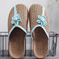 Couple Summer Straw Weave Flower Indoor Flat Slippers