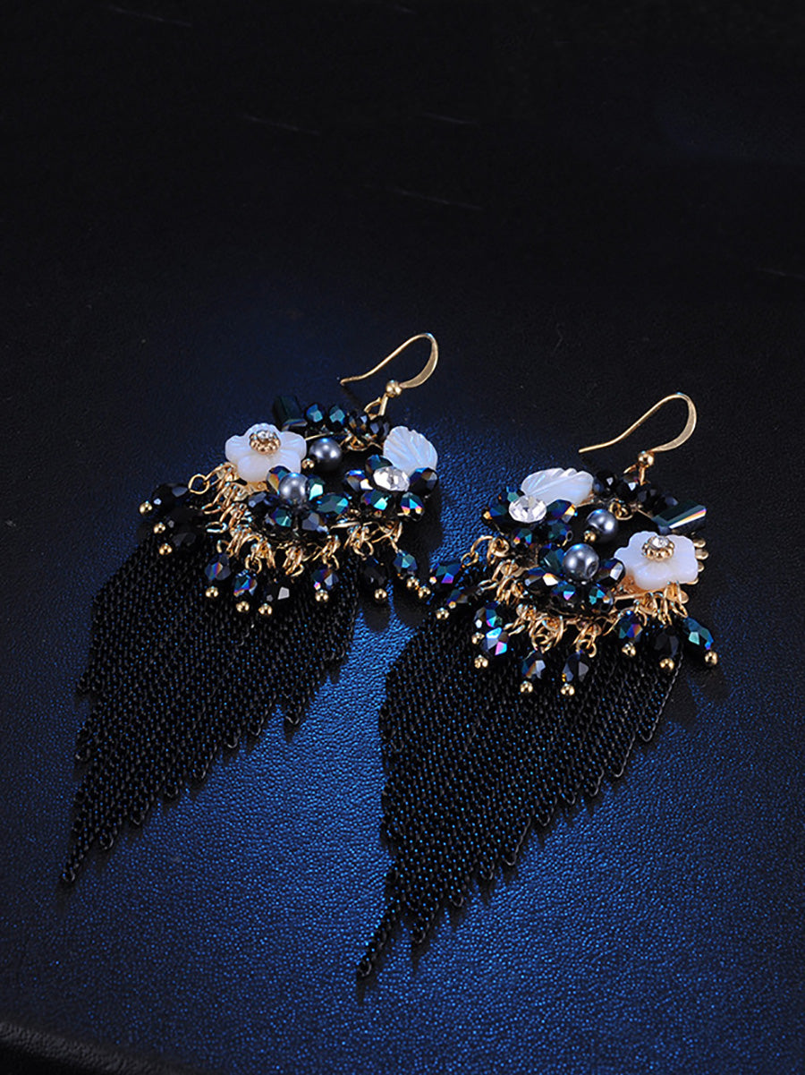 Bohemia Women Tassel Bead Flower Alloy Earrings