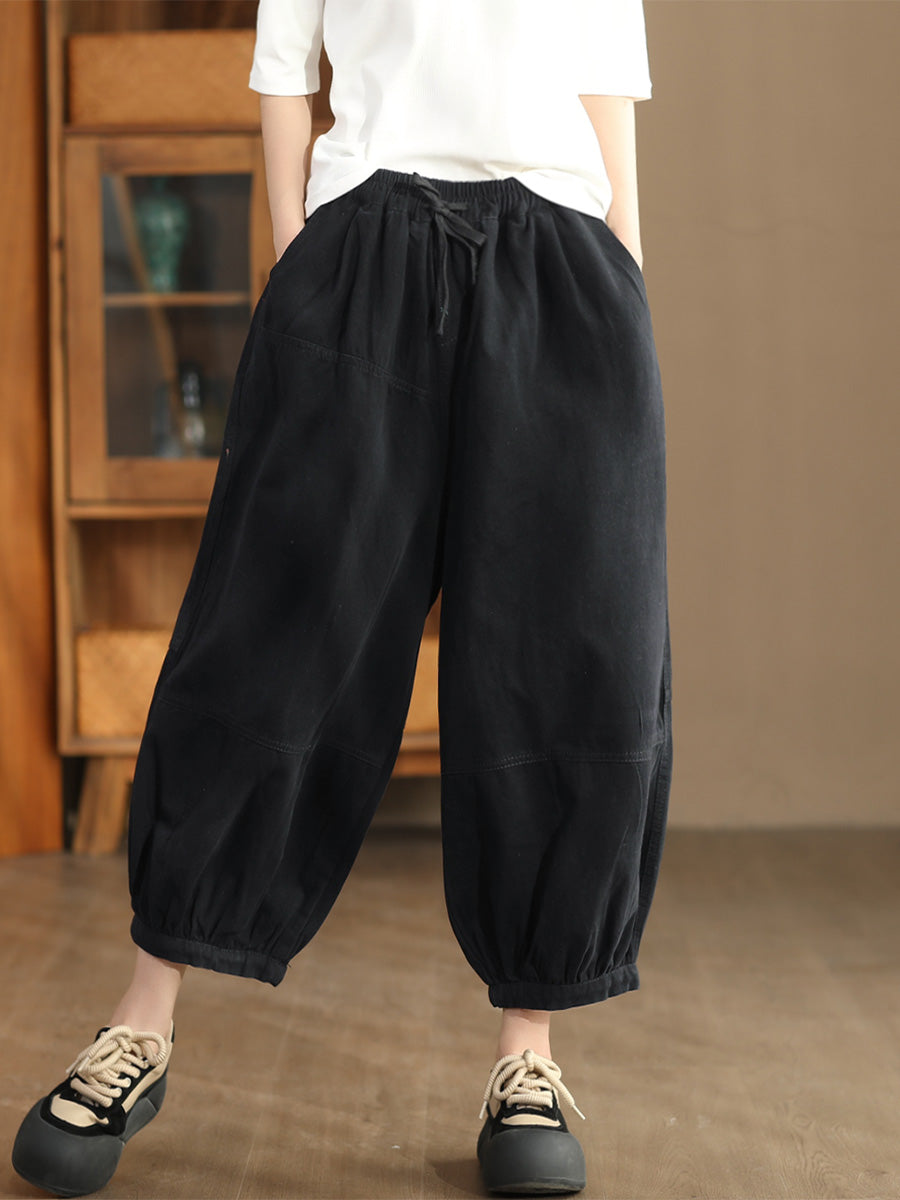 Women Autumn Casual Solid Spliced Cotton Harem Pants