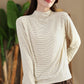 Women Autumn Casual Stripe Half Turtleneck Blouse