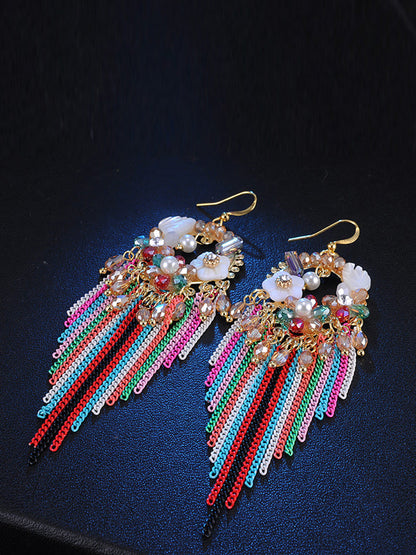 Bohemia Women Tassel Bead Flower Alloy Earrings