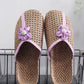 Couple Summer Straw Weave Flower Indoor Flat Slippers