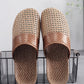 Couple Summer Straw Weave Flower Indoor Flat Slippers