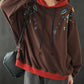 Plus Size Women Autumn Leaf Hooded Colorblock 100%Cotton Sweatshirt