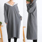 Plus Size Women Casual Pure Color Loose Pocket Hooded Dress