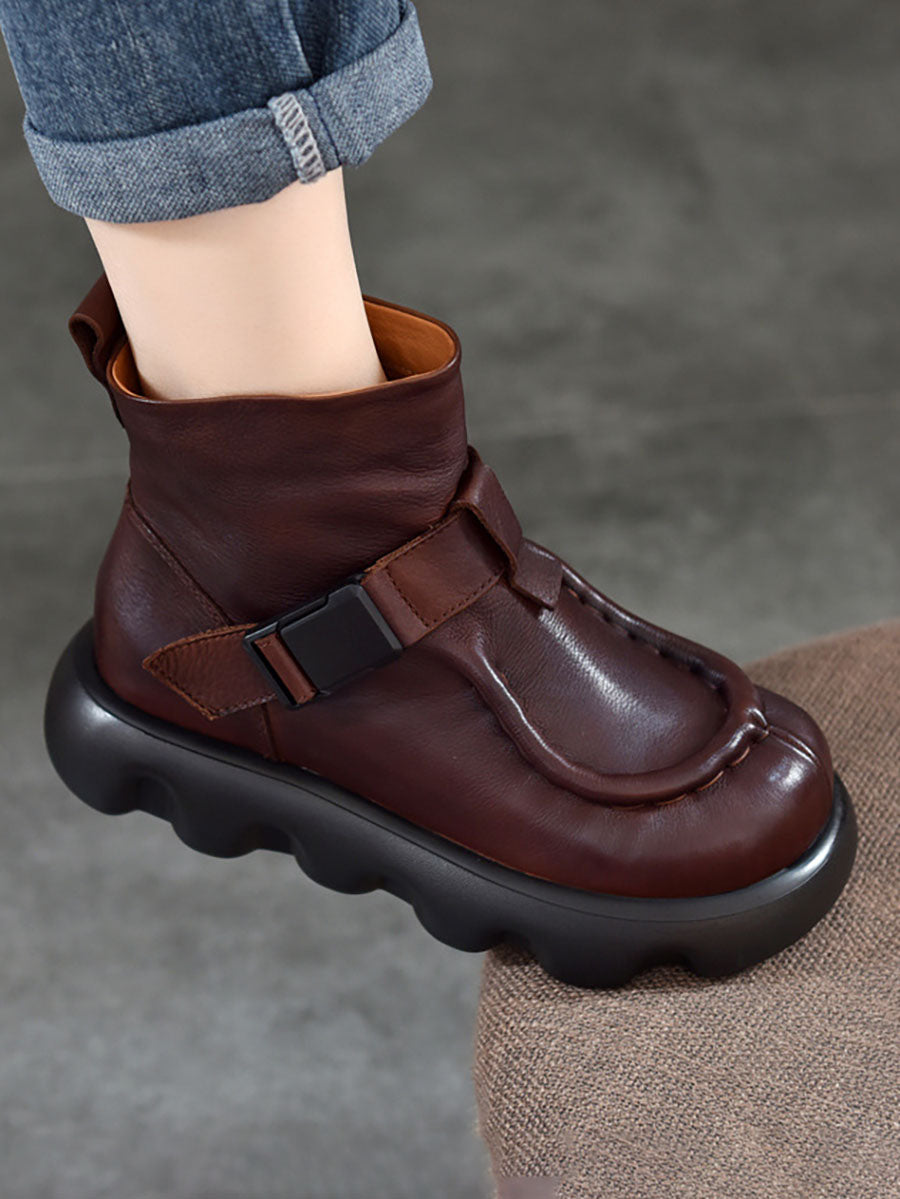 Women Casual Soft Leather Spliced Platform Boots