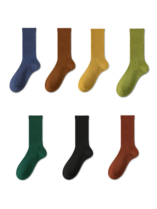 7 Pairs Women Winter Casual Solid Cotton Socks