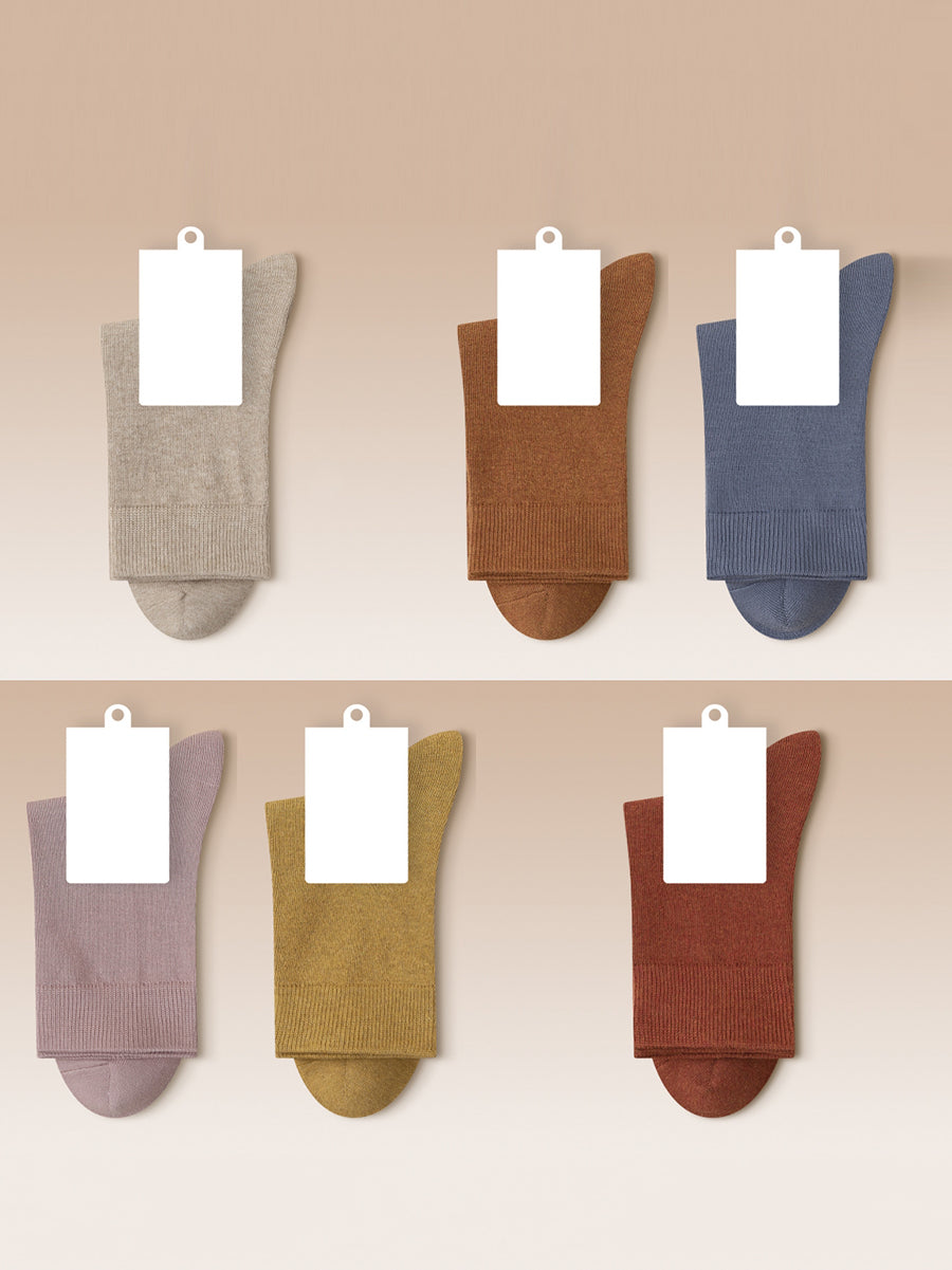 6 Pairs Women Solid Casual Cotton Socks