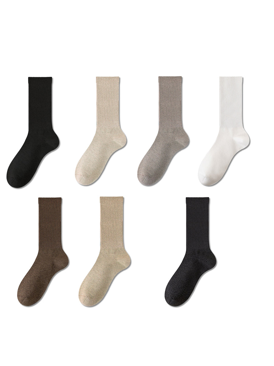 7 Pairs Women Winter Casual Solid Cotton Socks