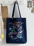 Women Casual Embroidery Denim Shoulder Bag