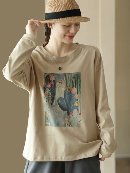 Women Casual Print Spring Long Sleeve Pullover Shirt