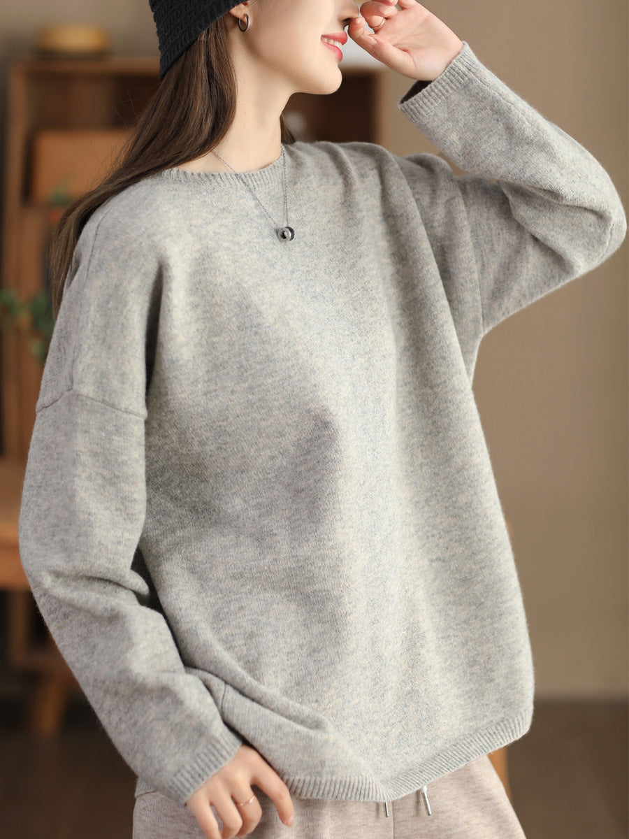 Pull décontracté à col rond tricoté uni pour femme, hiver