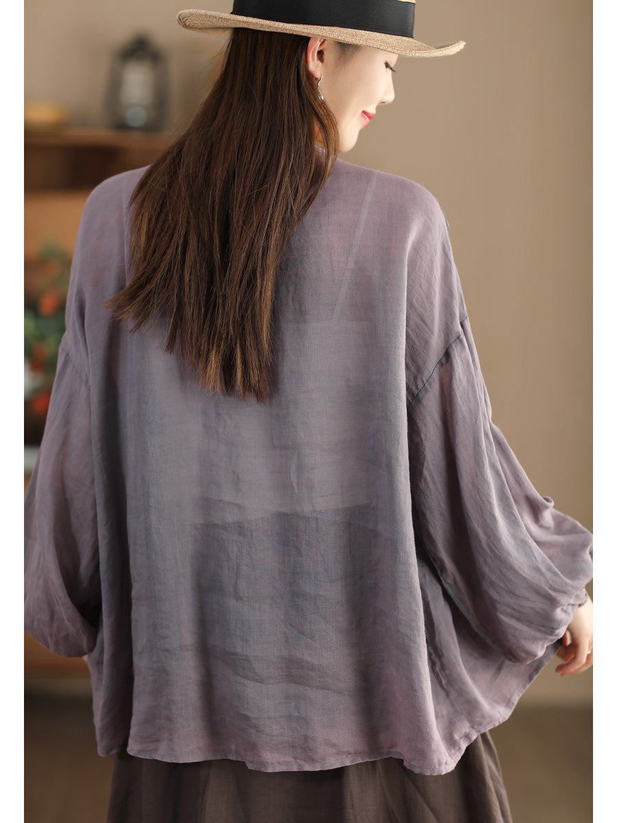 Women Artsy Spring Ramie Shirred Loose Shirt