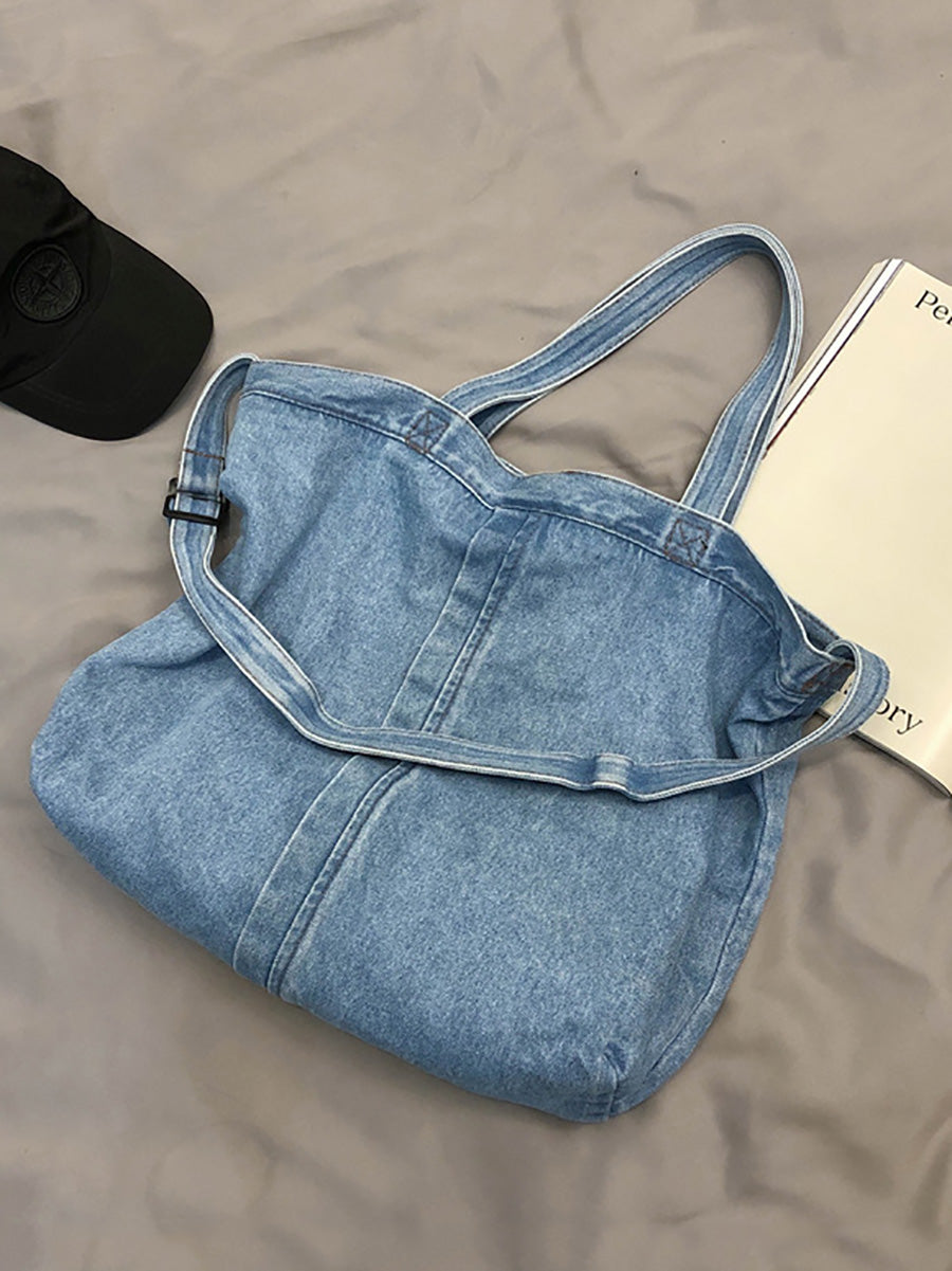 Women Vintage Solid Denim Shoulder Bag Crossbody Bag