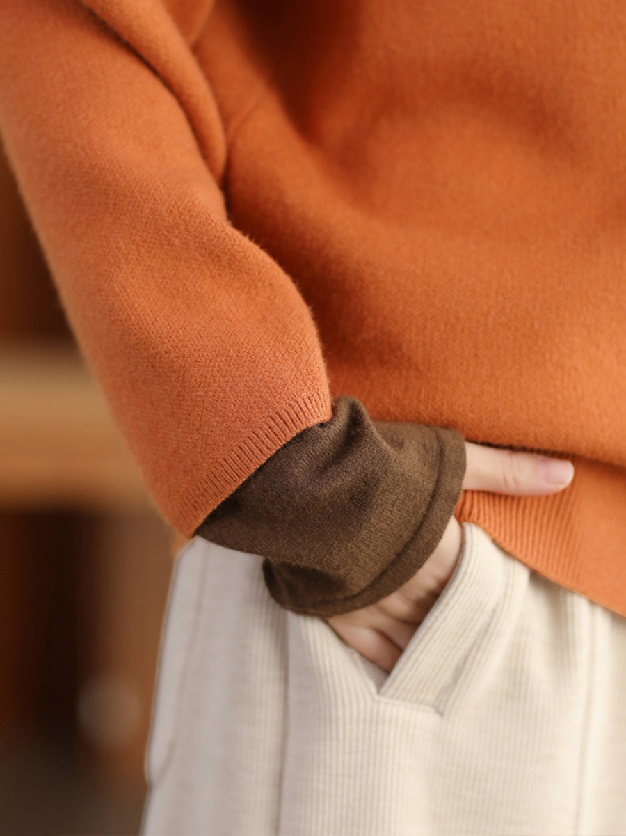 Sweat-shirt décontracté à col roulé pour femme, color block, hiver