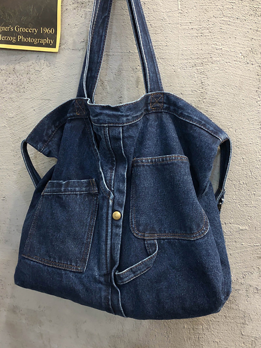 Women Vintage Solid Denim Shoulder Bag Crossbody Bag