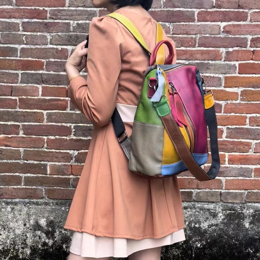 Women multicolor leather backpack