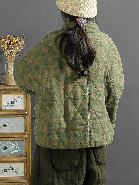 Manteau rembourré à coutures losanges à fleurs vintage pour femmes