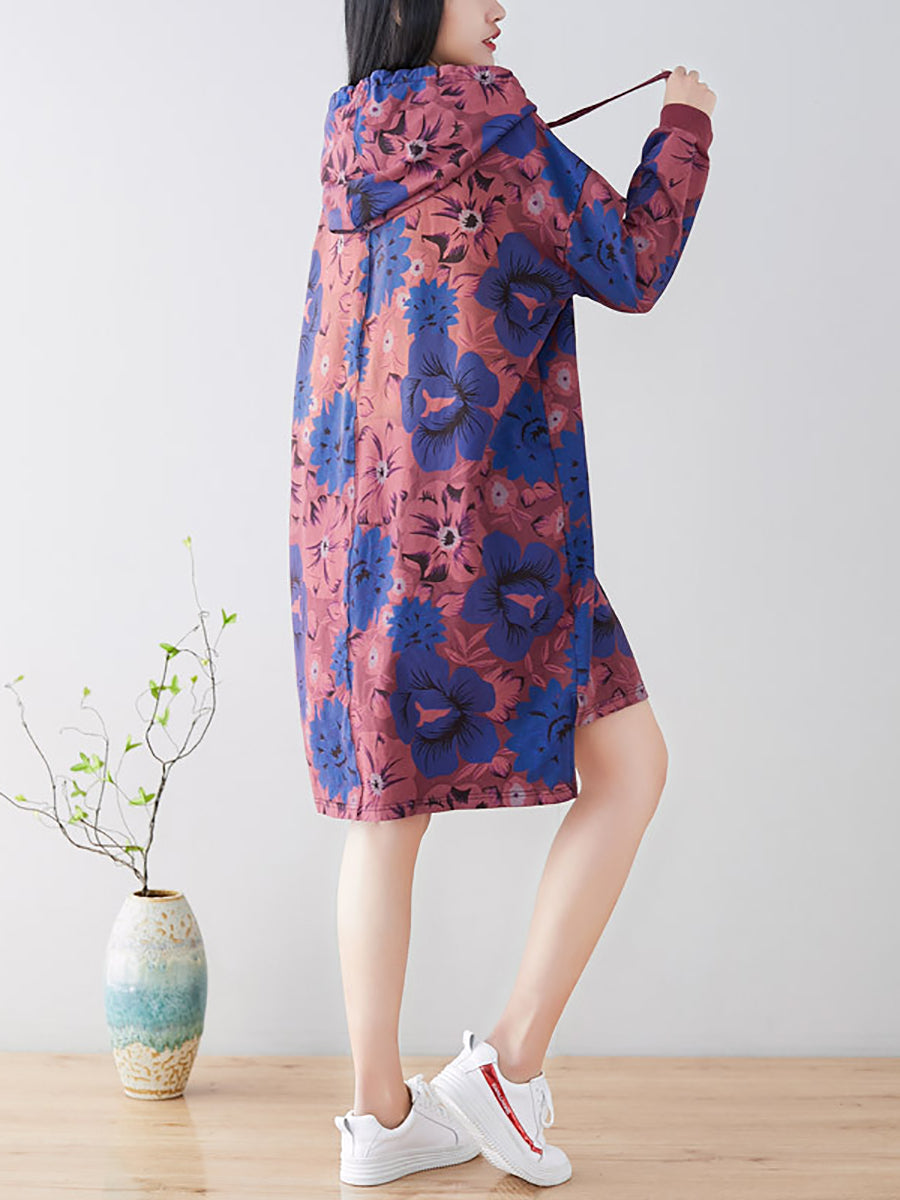 Women Casual Flower Spring Hooded Cotton Coat