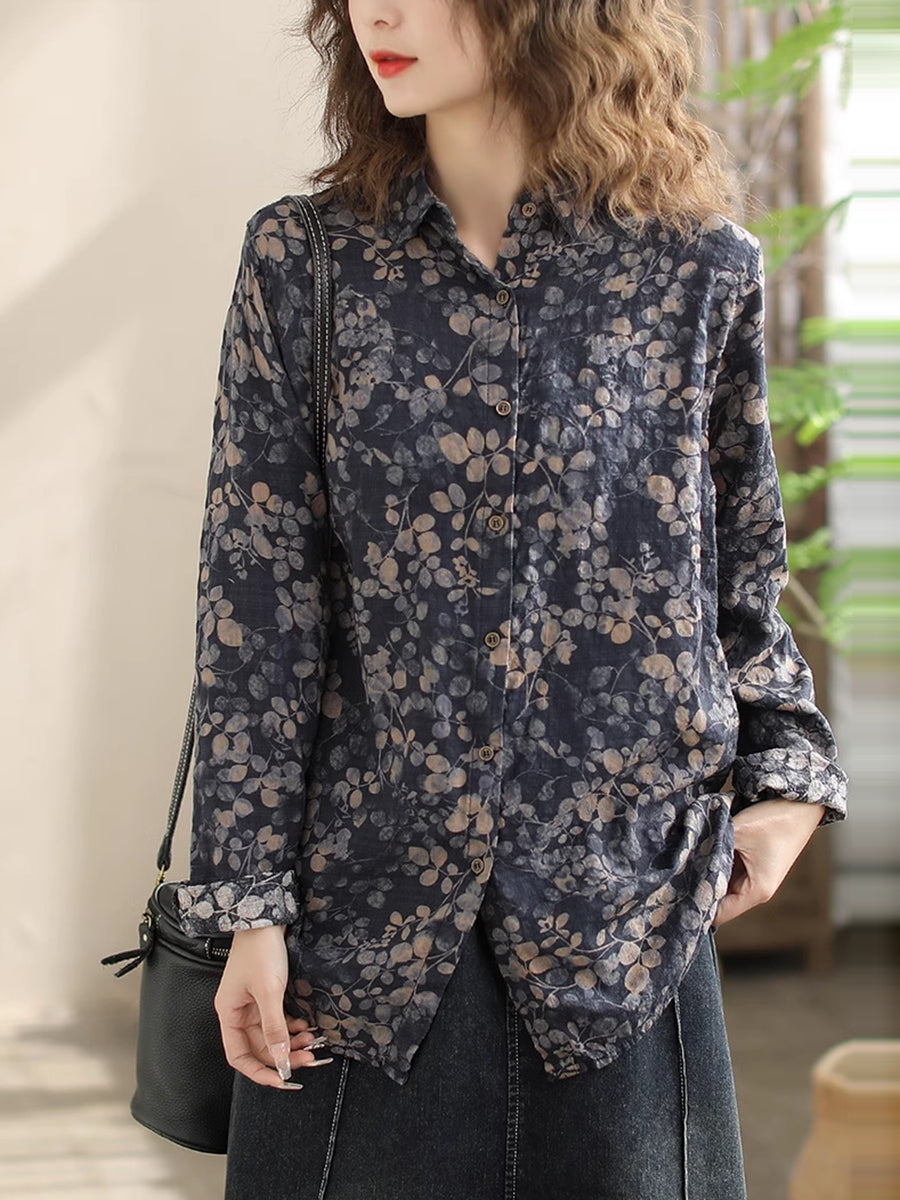 Women Vintage Floral Spring Cotton Loose Shirt