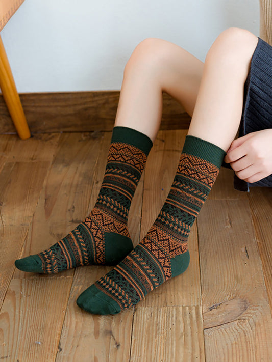 6 Pairs Women Winter Vintage Jacquard Socks