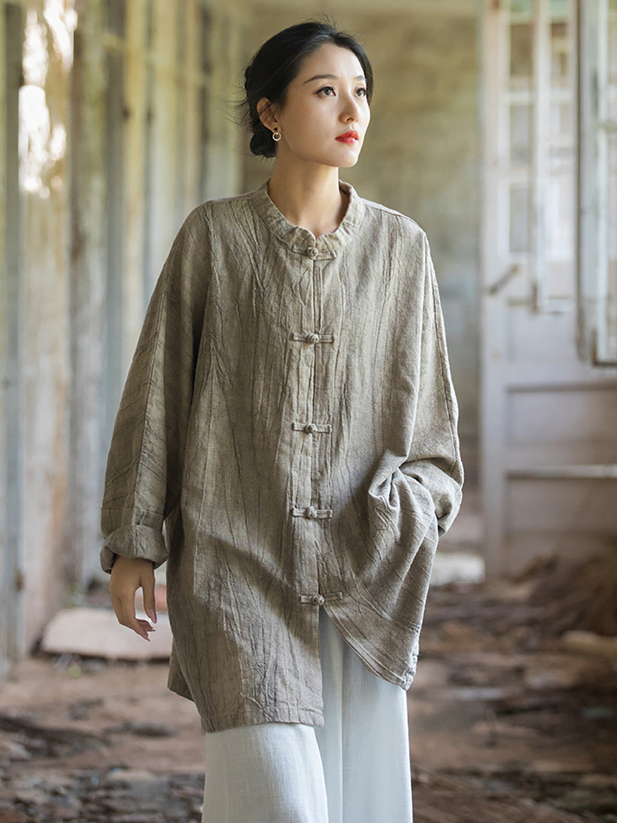 Women Spring Ramie Tie-dye Loose Long Shirt