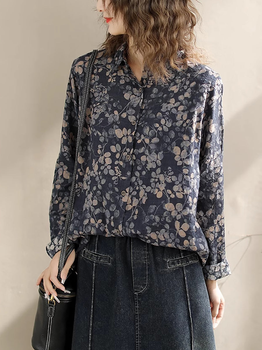 Women Vintage Floral Spring Cotton Loose Shirt