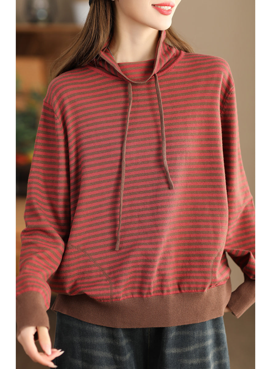 Women Casual Stripe Winter Turtleneck Sweatshirt