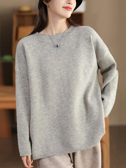 Pull décontracté à col rond tricoté uni pour femme, hiver