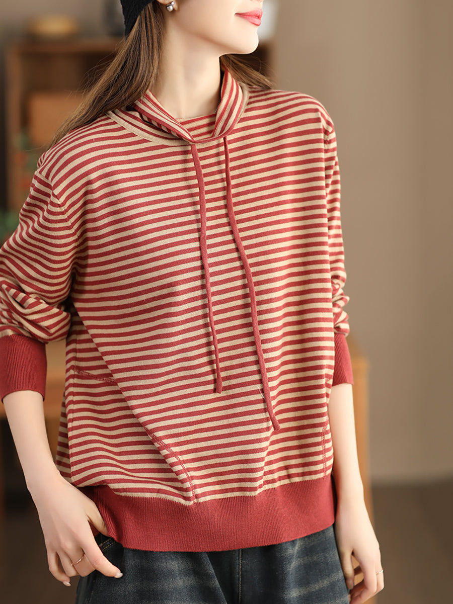 Women Casual Stripe Winter Turtleneck Sweatshirt