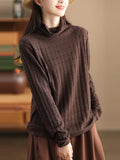 Women Vintage Knitted Turtleneck Solid Sweater