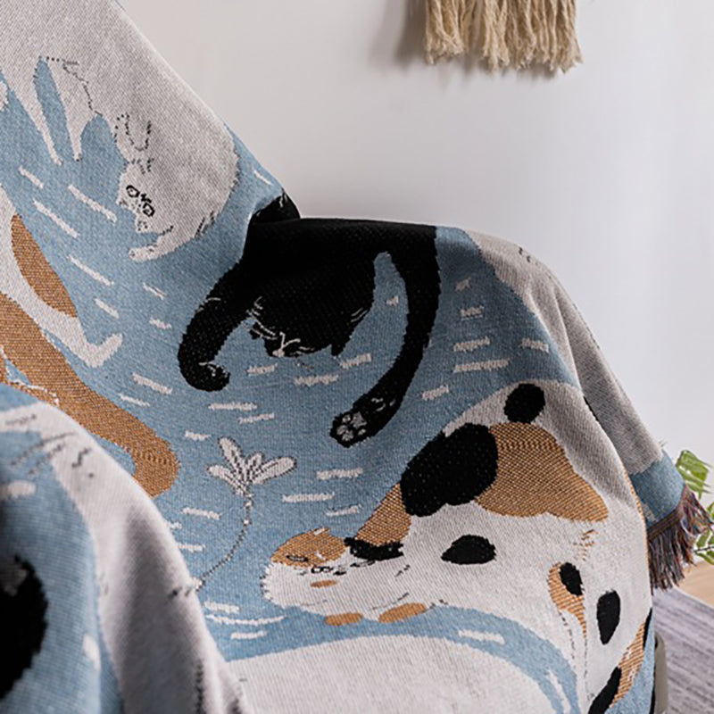 Cartoon Cat Pattern Line Blanket Sofa Towel Jacquard Blanket