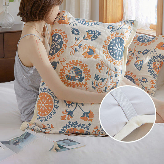 Cotton Gauze Breathable 100% Cotton Sofa Throw Floral Pillowcase