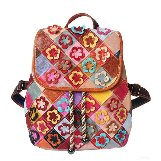 Women Leather Multicolor Backpack