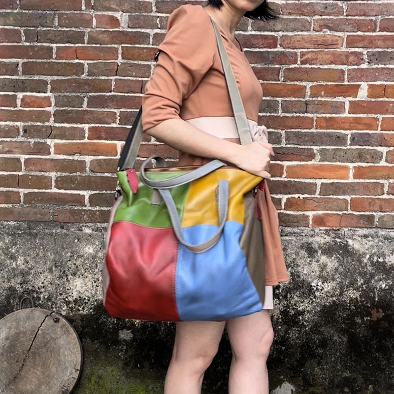 Sac à bandoulière multicolore en cuir pour femme