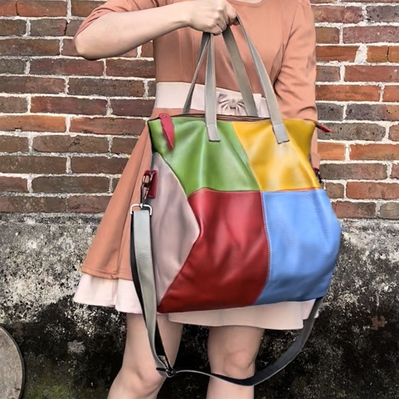 Sac à bandoulière multicolore en cuir pour femme