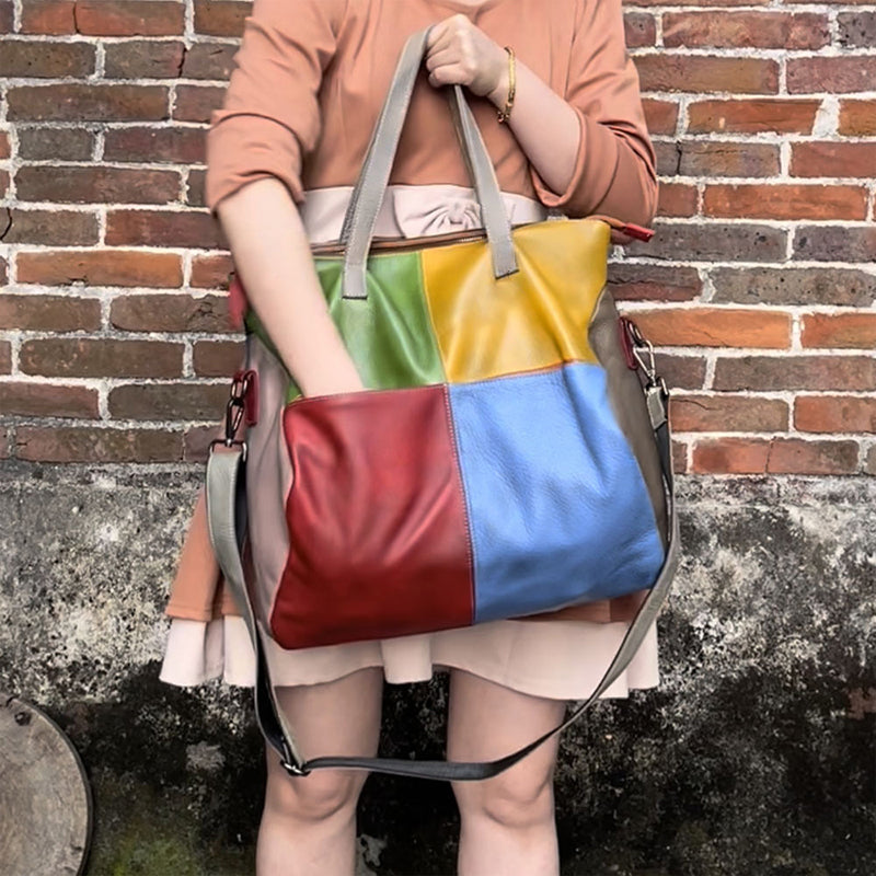 Sac à bandoulière multicolore en cuir pour femme