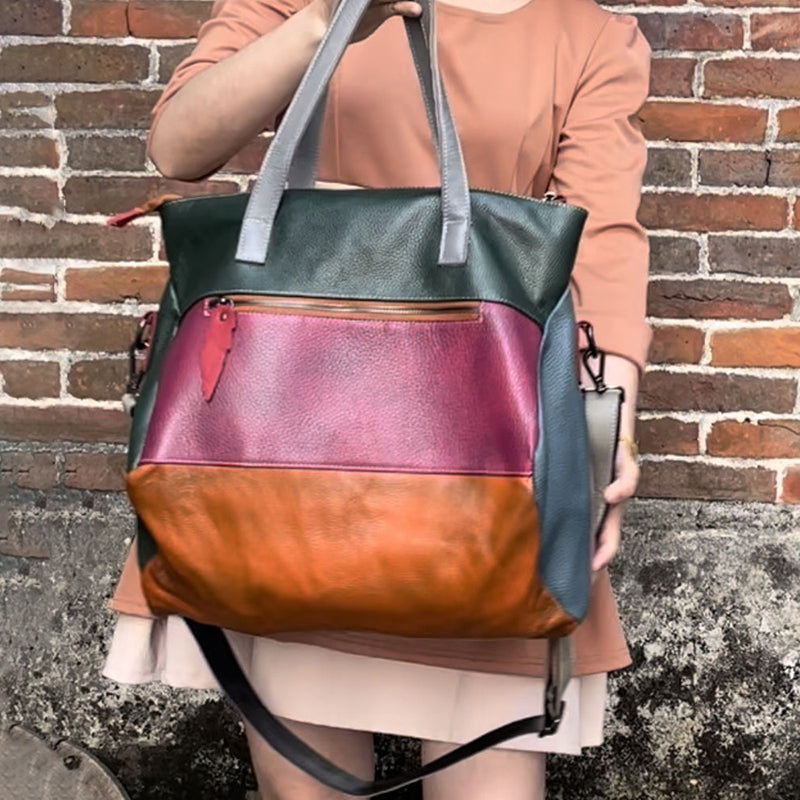 Sac à bandoulière multicolore en cuir pour femme