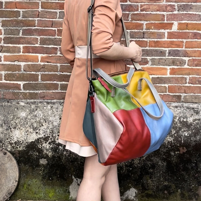 Sac à bandoulière multicolore en cuir pour femme