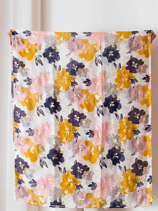 Flowers Print Sunscreen Shawl Cotton Scarves