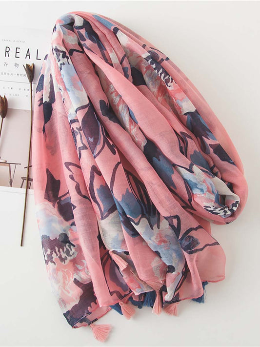 Floral Print Tassel Sunscreen Shawl Scarves